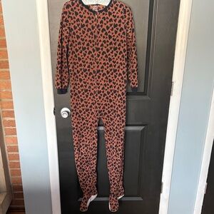 Carters size 12 fleece foots pajamas brown with black hearts